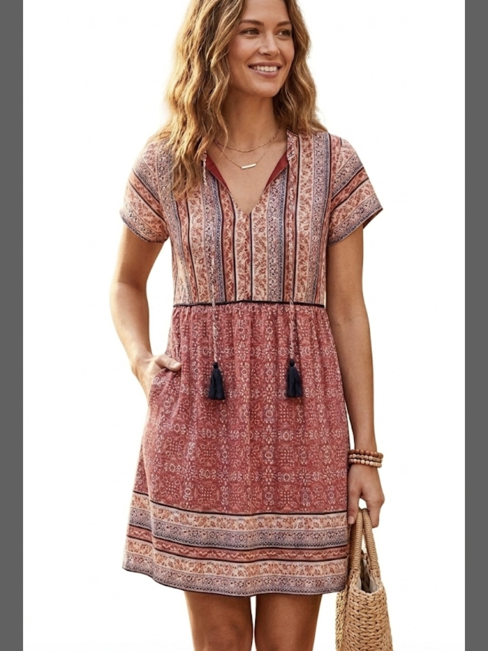 Knox Rose Rust-Pink Boho Tassel Mini Dress